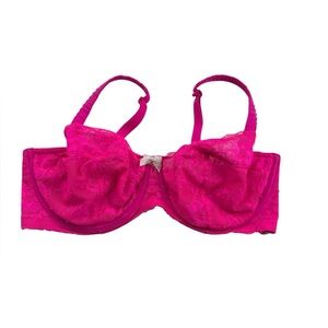 Victorias Secret Unlined Demi Lace Mesh Bra Size 38DDD hot pink